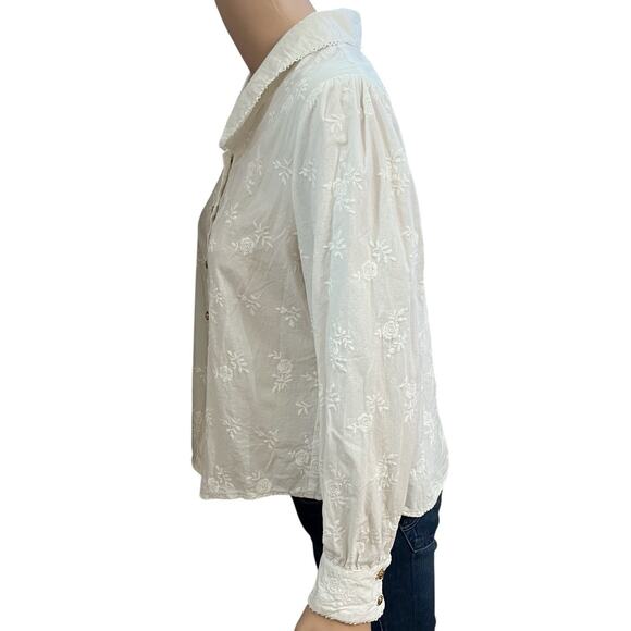 Simple Retro Floral Embroidered Top Medium Button Peter Pan Collar Cottagecore - Picture 3 of 10
